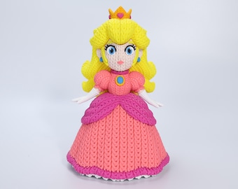 Figurine imprimée en 3D inspirée de la princesse Peach - Modèle d'affichage d'aventure en texture tricotée