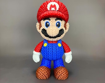 Mario-Inspired 3D Printed Figure | Knitted-Style Texture | Multipart Display Model | Gaming Room Decor Gift