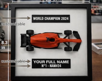 Cadre Formule 1 imprimé en 3D - Présentoir de voiture de course personnalisable - Décoration murale de bureau