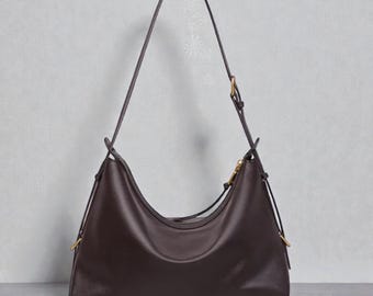 Genuine Leather Hobo Tote Bag Purse For Women Large Capacity Shoulder Hand Bag, Brown Crossbody Handbag, Full Grain Leather Commuter Bag