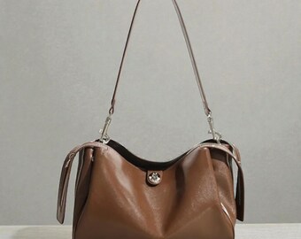 Designer Leather Tote Bag For Women, Handbag Work Purse, Trendy Crossbody Shoulder Bag, Everyday Commuter Womens Hand Bag