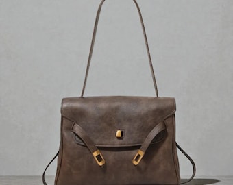 Women’s Retro Leather Bag, Luxury Handbag Purse, Casual Shoulder Underarm Tote Bag, Commuter Briefcase Style Women’s Bag