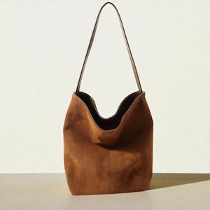 Suede Leather Tote Bag Purse For Women, Large Capacity Shoulder Hand Bag, Autumn Winter Handbag, Solid Soft Crossbody Bag
