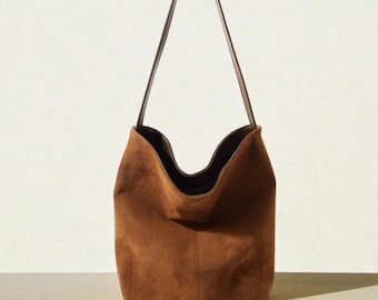 Suede Leather Tote Bag Purse For Women, Large Capacity Shoulder Hand Bag, Autumn Winter Handbag, Solid Soft Crossbody Bag