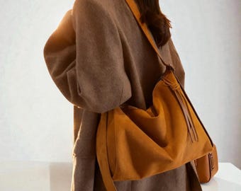 Women’s Suede Shoulder Bag Large Capacity Tote, Soft Pillow Handbag, Retro Purse, Casual Everyday Shoulder Bag, Autumn Winter Fashion Bag