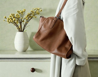 Leather Shoulder Bag For Women, Genuine Cowhide Handbag Purse, Large Capacity Crossbody Tote Bag, Everyday Commuter Women's Bag