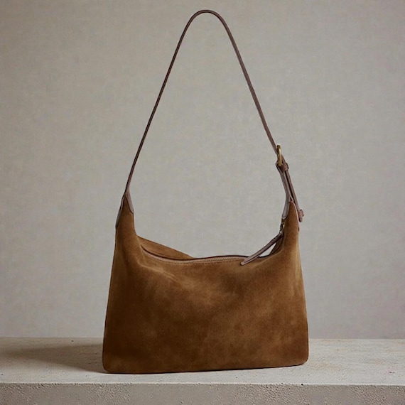 Luxury Suede Leather Tote Bag For Women, Designer Handbag Purse, Retro Shoulder Bag, Brown Women’s Bag