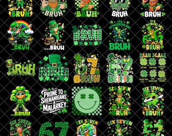 Funny Bruh 67 St. Patrick's Day PNG Bundle, Meme Six Seven For Kids Boys Girl, Funny Six Seven 6 7 Irish Shamrock PNG, St Patricks 67 Png