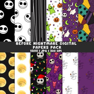 Pack de papiers numériques Cauchemar d'Halloween | Motifs JPG imprimables | Lot de papiers scrapbooking 30,5 x 30,5 cm | Papier pour fêtes à faire soi-même