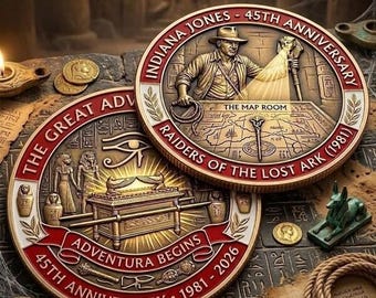 Raiders Of The Lost Ark 45Th Anniversary Collectors Coin, Indiana Jones Raiders Of The Lost Ark Collectible Coin,Vintage Movie Inspired Coin