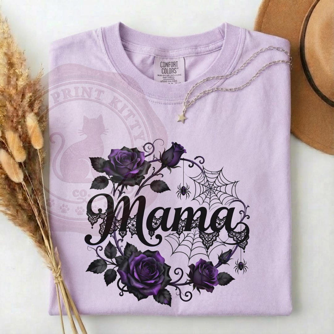 Gothic Mama PNG, Spooky Mom Design, Dark Roses, Spiders, Lace, Purple ...