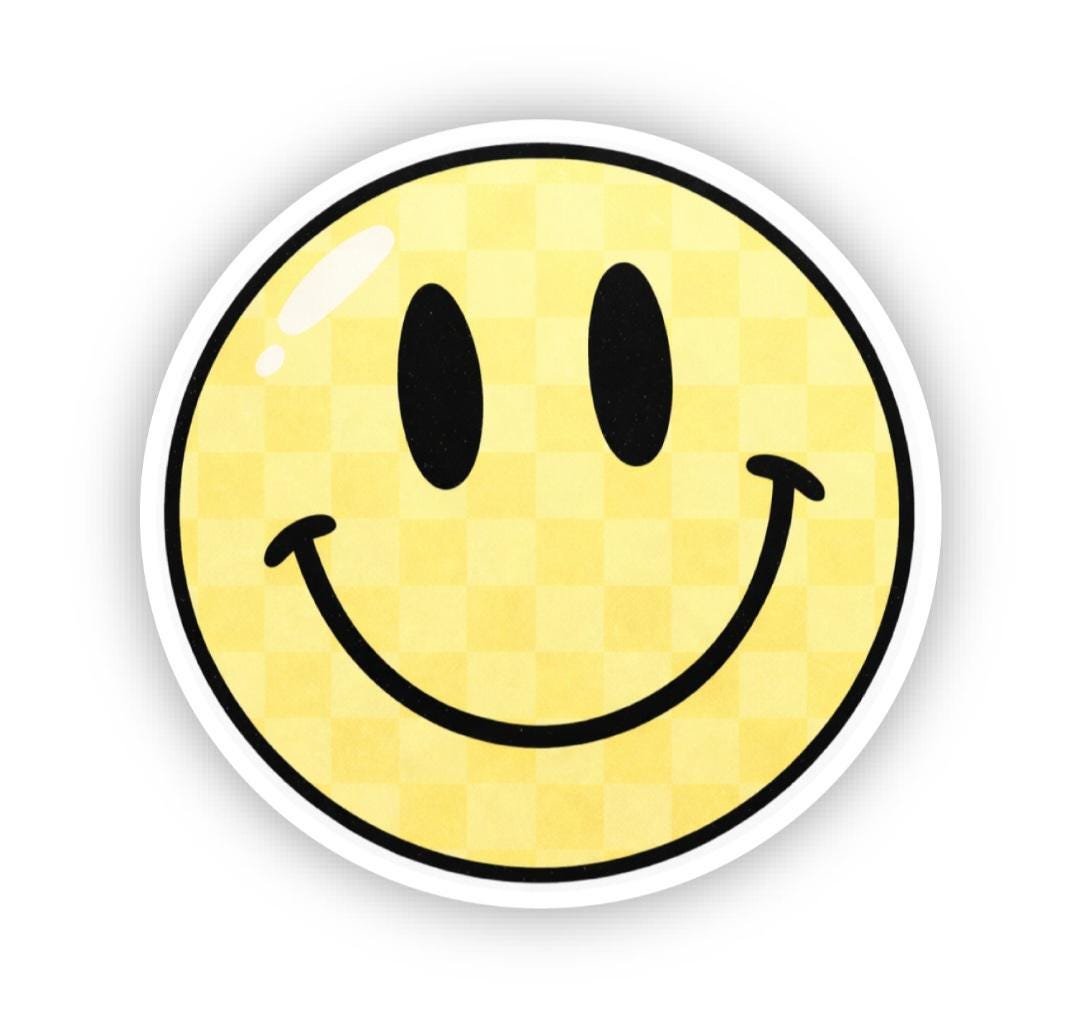 Checkered Smiley Face Vinyl Sticker | Happy Smile Decal - Etsy