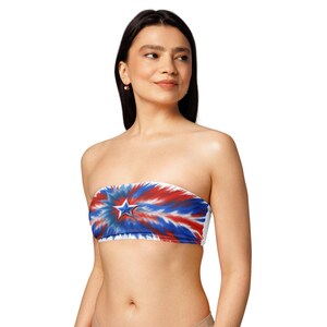 Patriotic Bandeau Bikini Top, USA Swim Top Women, Red White Blue Swimsuit Top, 4th of July Bikini Top, Strapless Swimwear