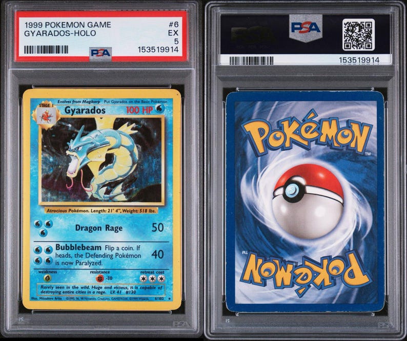 Vintage Pokémon Gyarados Holo PSA 5 – 1999 Base Set – Graded Collectible Card image 1