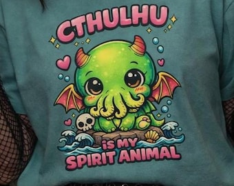 Kawaii Cthulhu tshirt Nerd gift Geek gift for her tee goth girl Spirit Animal shirt Lovecraft funny Cthulhu dark humor horror book lover gif