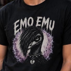 Koszulka Emo Emu | Koszulka z grafiką Emo Bird, gotycka sztuka zwierzęca