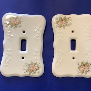 Vintage Embossed Floral Switch Plate Covers (Pair) – Ivory Ceramic Home Decor
