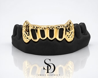 Custom Grillz | 925 Sterling Silver | Open Face | Diamond Cuts | Vampire Fangs