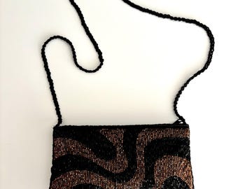 Vintage Walborg Beaded Bag Black Bronze Evening Shoulder Purse