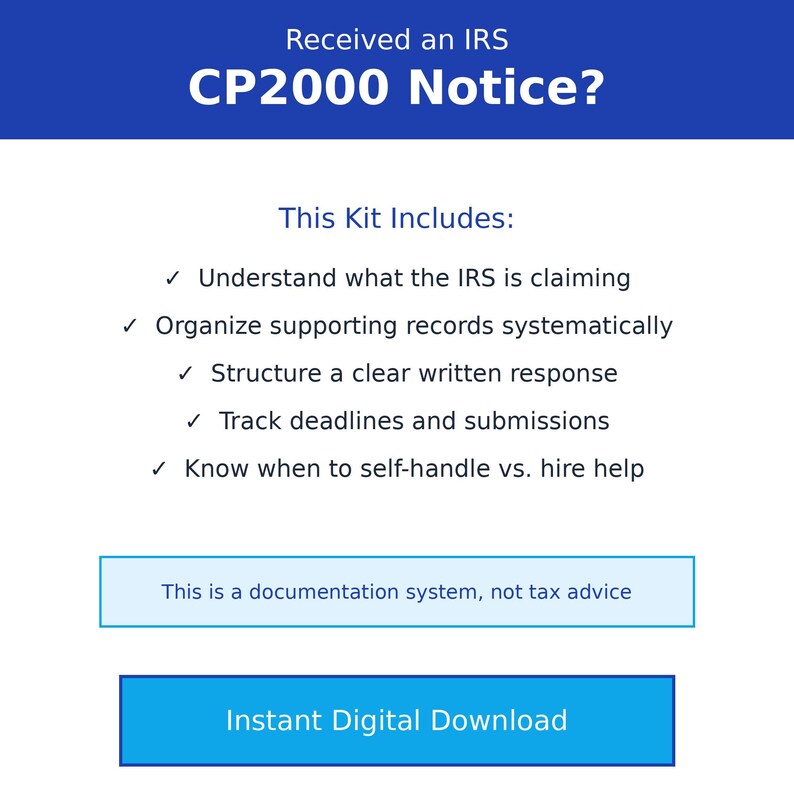 IRS CP2000 Notice Response Kit | Tax Notice Help | Underreported Income ...