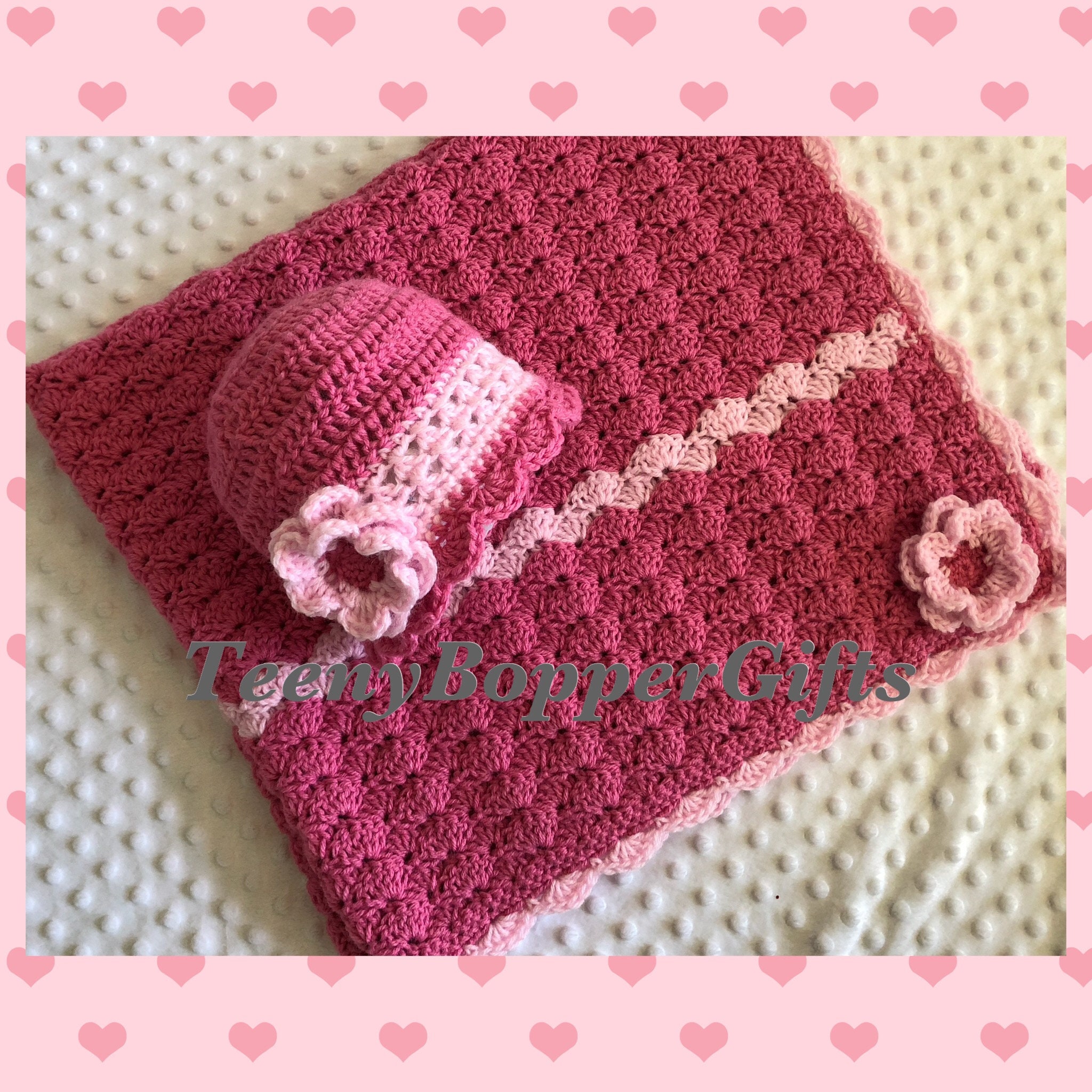 Baby Girl Gift Set Crochet Baby Blanket and Beanie Hat Gift Etsy