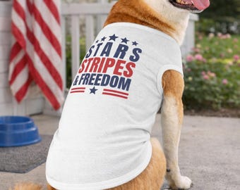 Camiseta sin mangas para perro con estampado de estrellas y rayas, conjunto patriótico para cachorros, ropa de verano roja, blanca y azul.