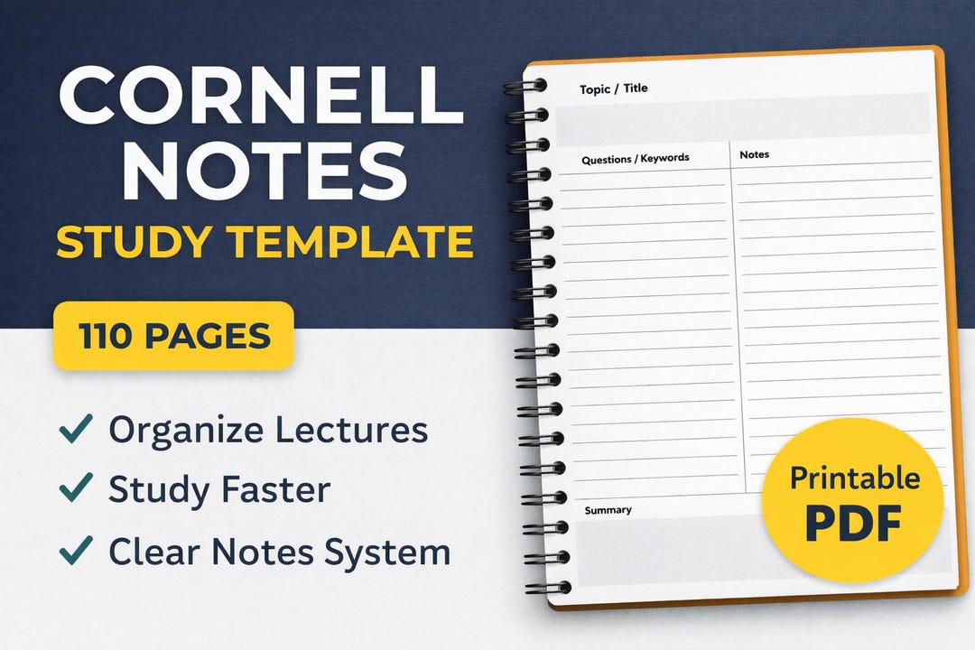 Cornell Notes Template Printable | Note Taking Study Method | Student ...