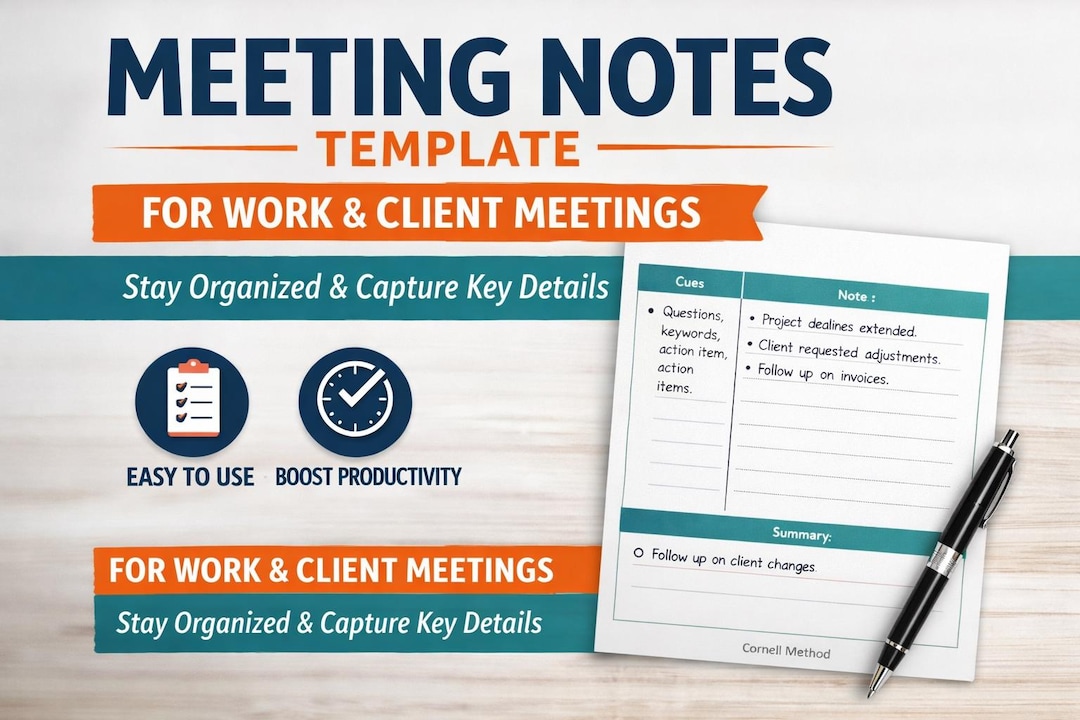 Client Meeting Notes Template PDF | Cornell Notes Printable | Work ...