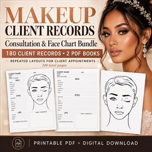 Makeup Consultation Forms, MUA Face Chart Bundle, Bridal Makeup Client Record Books, Printable PDF