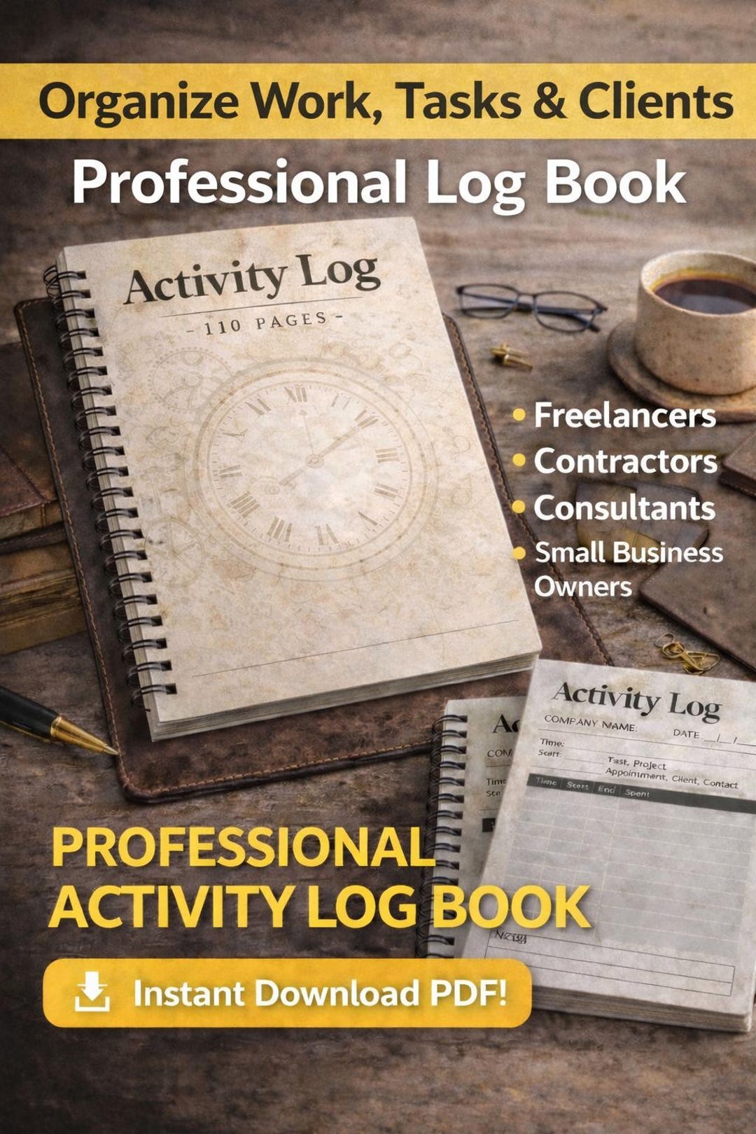 Working Logbook Professional Activity Log Book PDF – Fillable Work & Time Tracking Log ...