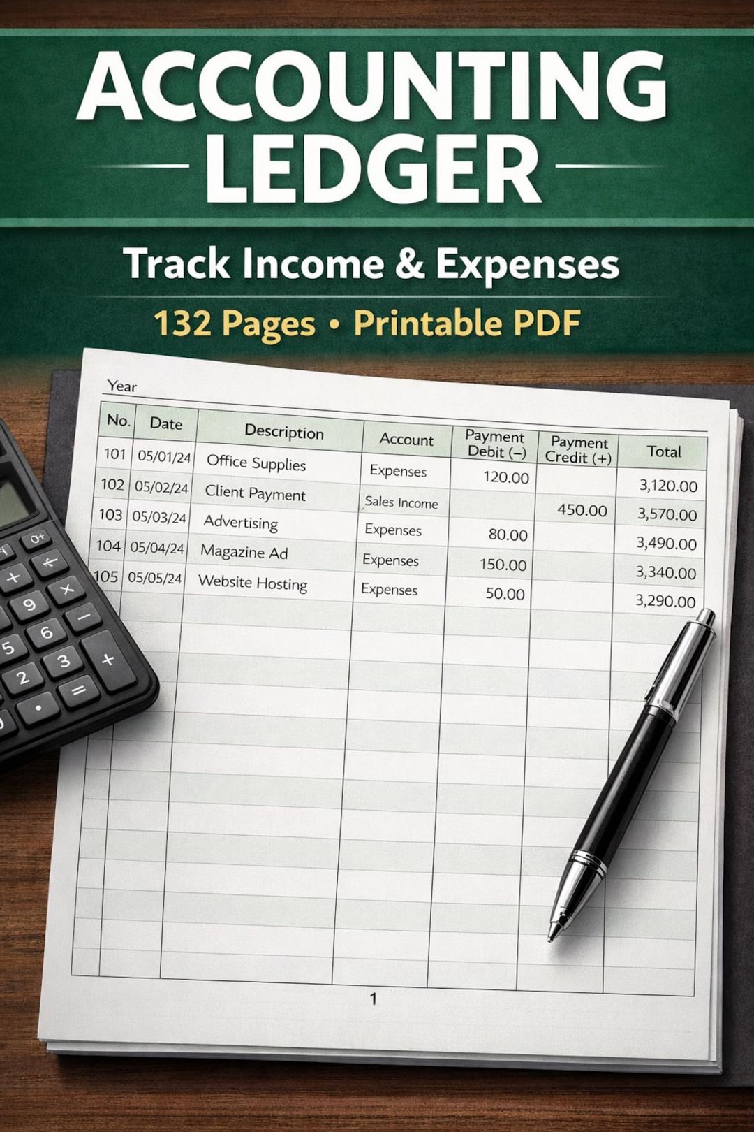 Accounting Ledger Printable | Bookkeeping Log Book | Small Business ...