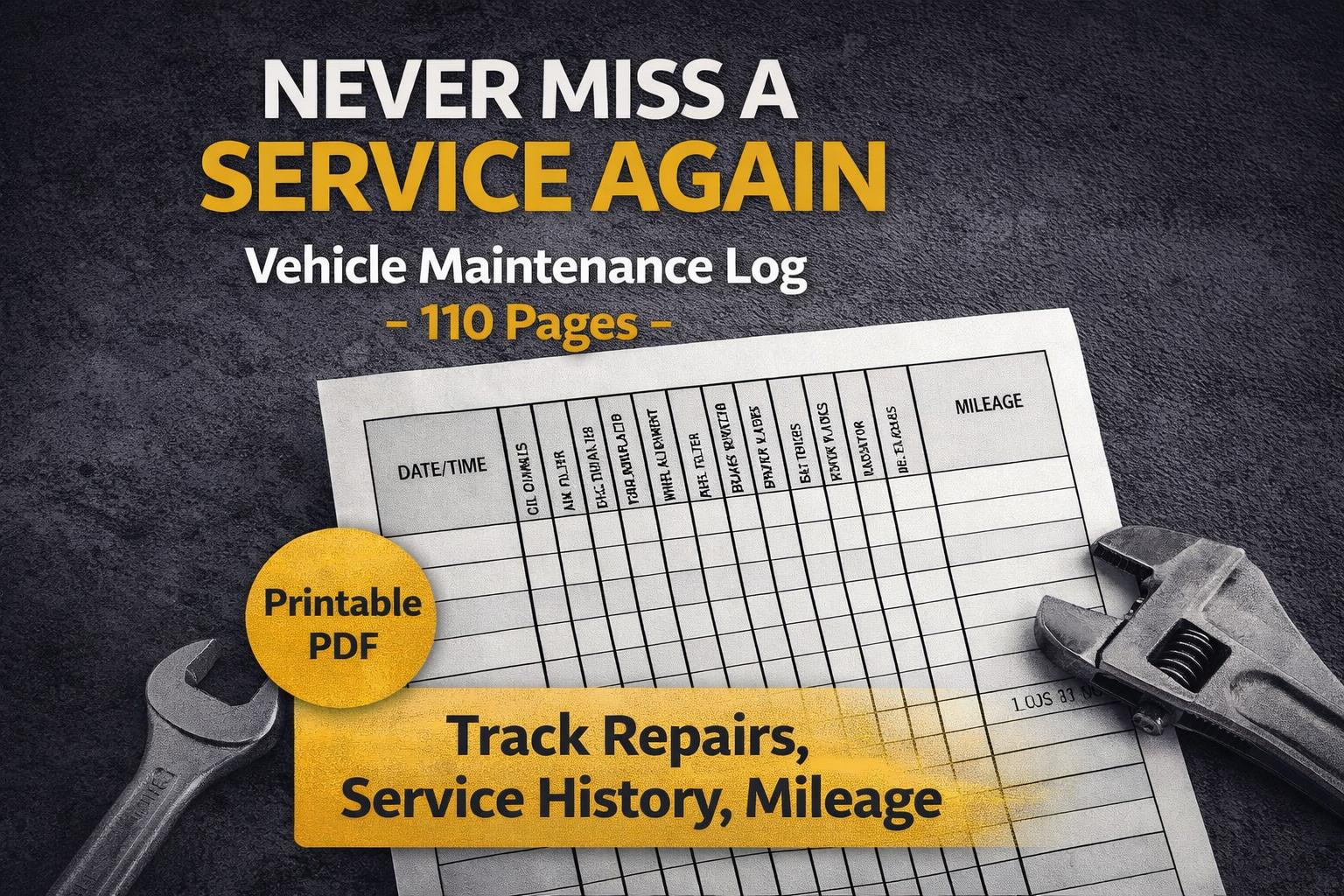 Vehicle Maintenance Log Printable | Car Service Record | Auto Repair ...