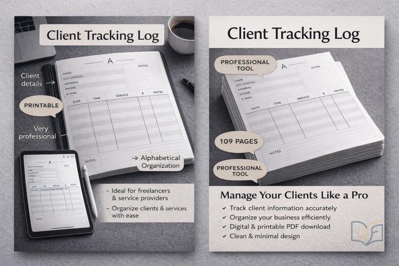 Client Tracking Log PDF | TYPEABLE PDF Record Book, Alphabetical ...