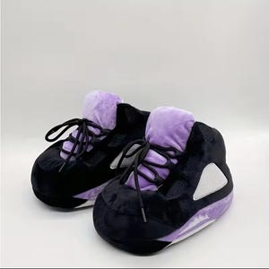 purple and black jordan slides