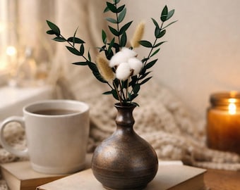 Rustikale Wabi-Sabi Keramik Vase - Metallic Bronze Glasierte Keramik - Kleine minimalistische Blumenvase für Dark Academia & erdige Wohnkultur.