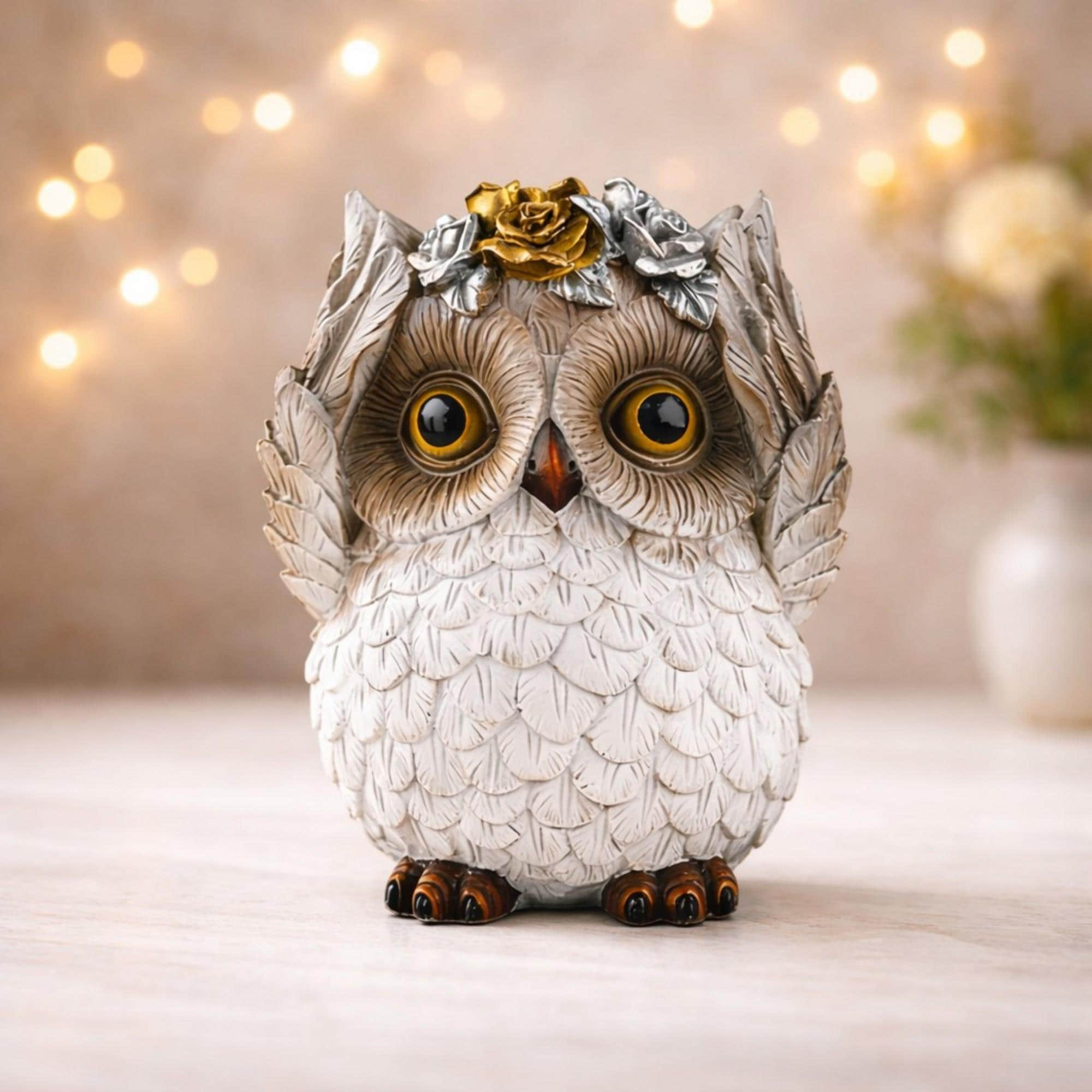 Owl Figurine Resin | Decorative Owl Statue for Bookshelf | Desk or Nightstand | Cozy Home Decor Acc