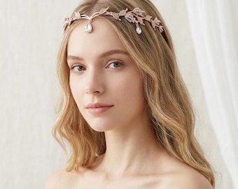 Gioielli per capelli da festival, fermaglio per capelli a forma di foglia con cristalli, cerchietto dorato, elegante accessorio per capelli, tiara boho