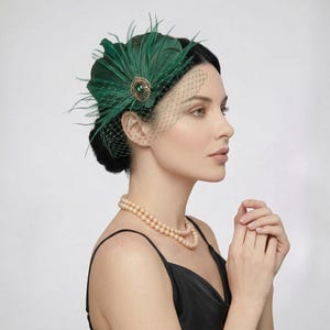 Fascinator haarspeld veren, retro zendspoel, bruidsaccessoire, vintage jaren 1920 sluier