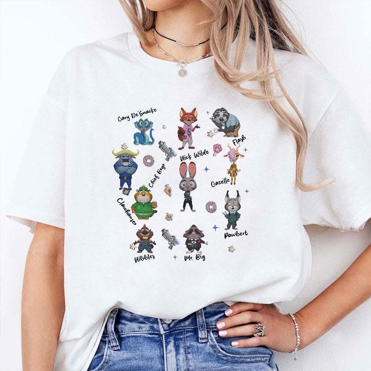Disney Zootopia Characters Signature sketch T Shirt