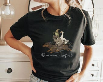 Off to Cause a Kerfuckle  Funny Dachshund-Frog Meme Raccoon T Shirt