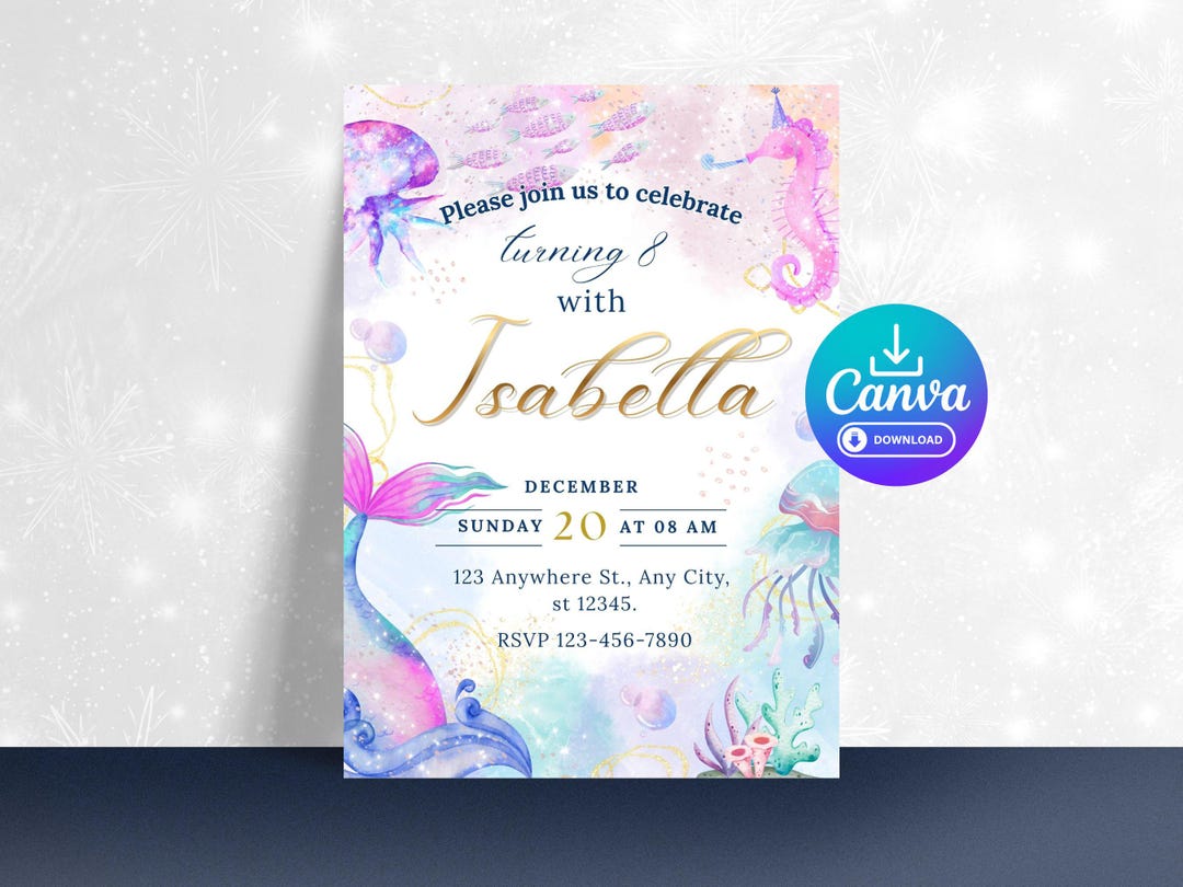Mermaid Birthday Invitation, Under the Sea , Magical Watercolor Shell ...