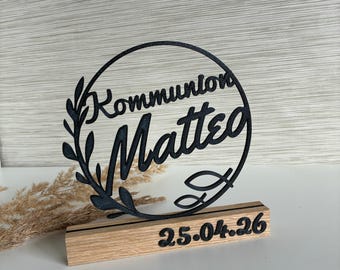 Aufsteller personalisiert – Kommunion Taufe Konfirmation – Tischdeko Name Datum – Holz Aufsteller Erinnerung