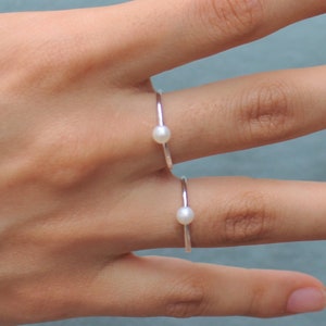 Sterling Silver Tiny Freshwater Pearl Ring: Minimalist Dainty Ring
