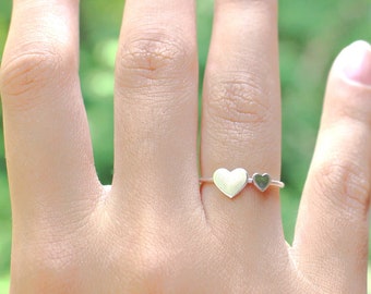 Silver double heart ring, Sterling silver heart ring, Dainty heart ring for everyday use