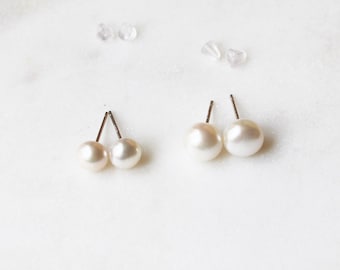 Freshwater Pearl Stud Earrings, Dainty Bridal or Everyday Earrings, Sterling Silver Pearl Earring