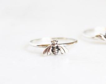 Silver Bee Ring | Sterling Silver Unique Stacking Ring Gift for Her