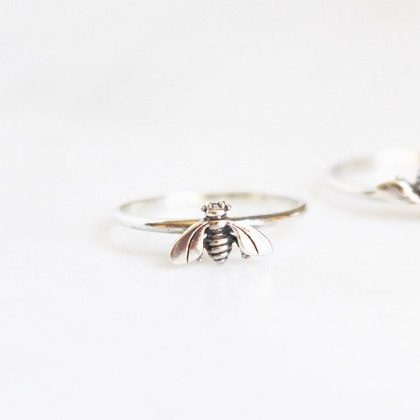 Silver Bee Ring | Sterling Silver Unique Stacking Ring Gift for Her