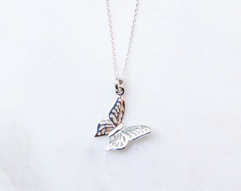 Silber Schmetterling Anhänger Halskette, Einzigartige Schmetterling Halskette, Zierliche Halskette Geschenk für Sie
