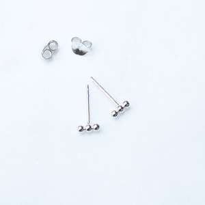 Tiny ball bar sterling silver stud earrings | Silver ball trendy minimalist everyday earrings