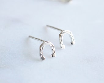 Silver Horseshoe Stud Earrings, Unique Sterling Silver Earrings, Minimalist Everyday Earrings